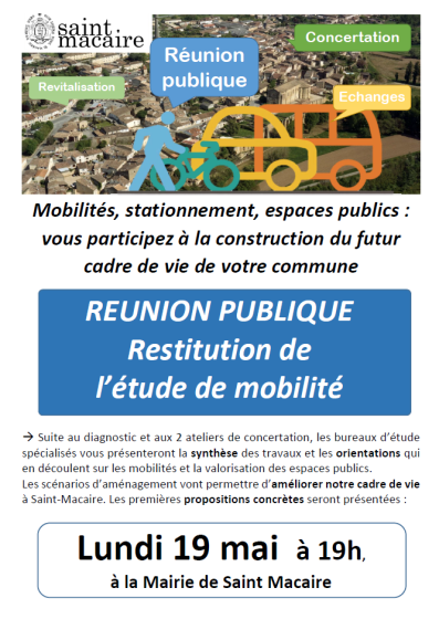 Réunion publique : Restitution de l’étude de mobilité le Lundi 19 mai à 19h