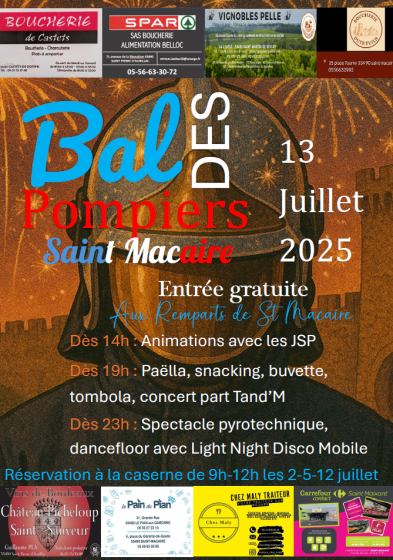 Bal des pompiers le 13 Juillet 2025