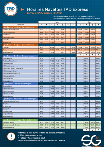 Horaires Navette Transport à la demande TAD Express