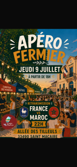 Apéro Fermier Jeudi 9 Juillet à partir de 18h00 -Allées des tilleuls